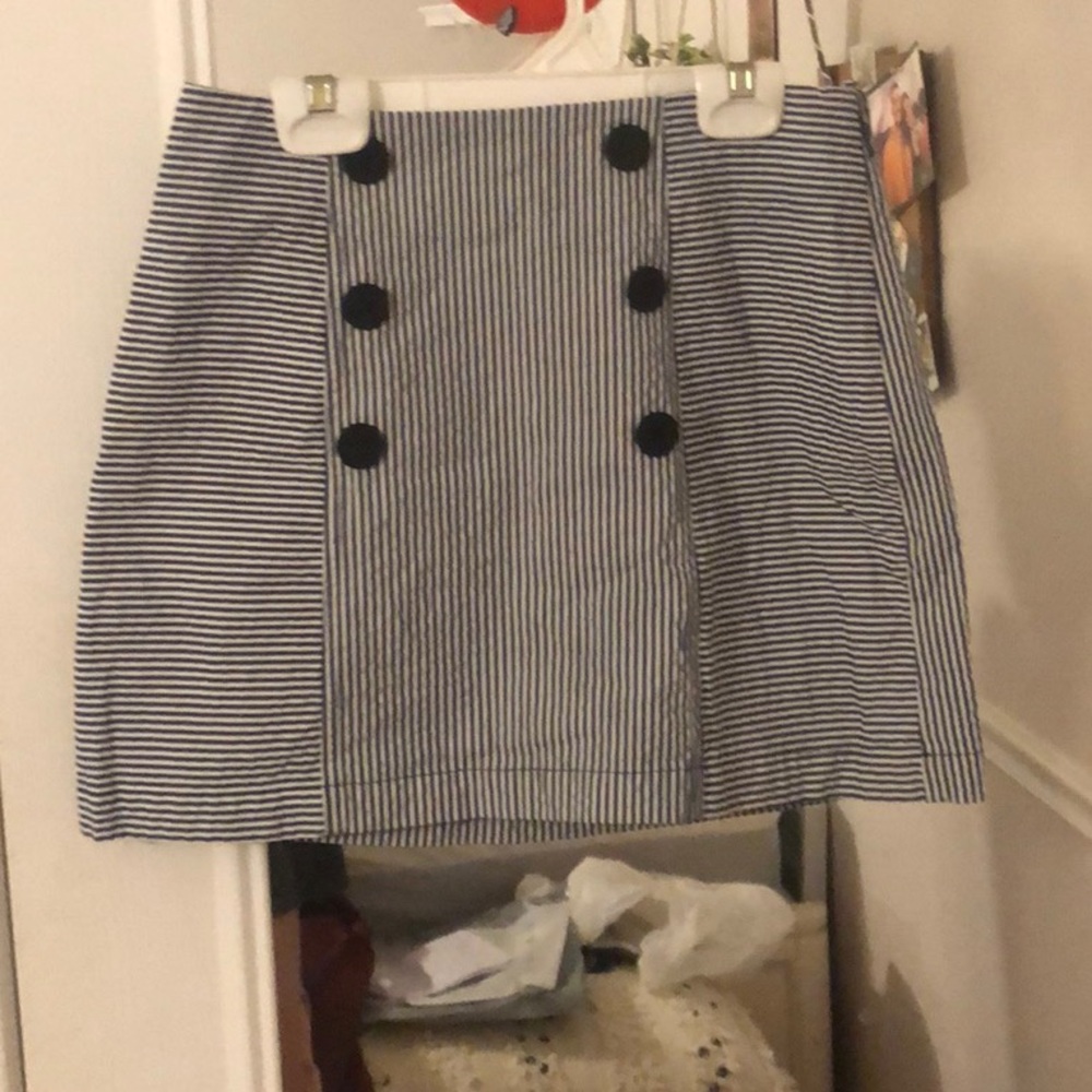 Blue and white striped mini skirt